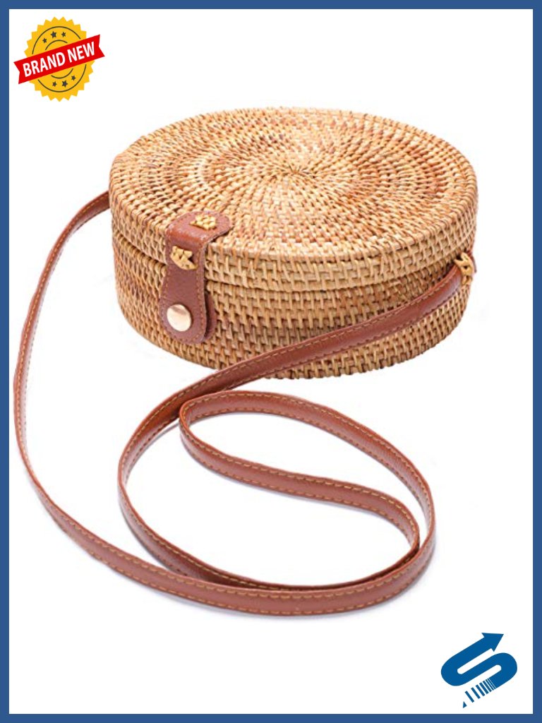 Rattan Straw Beach Bag - Woven Wicker Basket Vacation Purse
